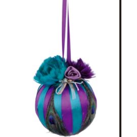 Premium Peacock Ornaments/Peacock Feather Balls Purple/Teal 6 Inch