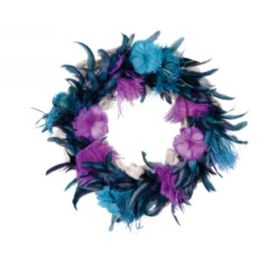 Premium Feather Wreath Purple/Teal Blue 19 Inch