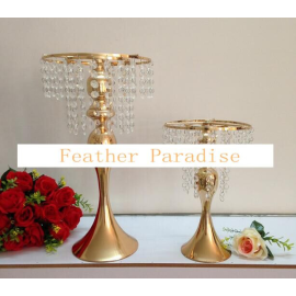 Set of 2 Gold Metal Centerpieces Stand/Cake Stand/Floral Stand With Crystal Garlands (USA Seller)