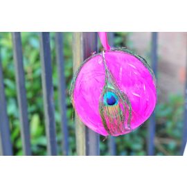 Hot Pink Peacock Feather Ball/Ornament  6 inch 1 Pieces