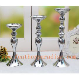 6 pcs Wedding Floral Stand /Pillar Candle Holder Flower Feather Ball Centerpiece Stand Reversible- Silver 13 inches High  New!!!
