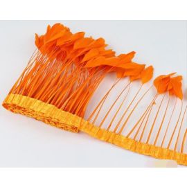 Stripped Goose Feather Fringe Trim  Sewn On Feather Tape 2 Yards Orange