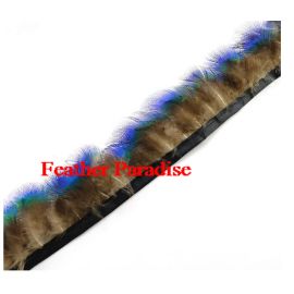Peacock Feather Blue Fringe Trim Sewn On Feather Tape 1 Yard