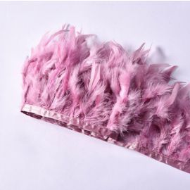 Chandelle Feather Fringe Turkey Feather Trim Sewn On Tape 10 Yards  Dark Blush Pink