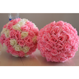 12 inch Rose Flower Pomander  Wedding decoratin Ball Silk Kissing Ball Rose Flowers Balls-Pink&Ivory