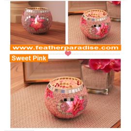 Large Mosaic Candle Holder Handmade Mosaic Holder-Sweet Pink ( USA Seller)