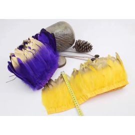 Purple Goose Pallets Parried Fringe with Gold Tip Sew on Feathers 2 Yards/Piece