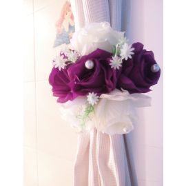6 pieces Rose Flower Cluster Curtain Tieback Clips Buckles Backdrop clips with Pearls-Purple-Ivory Mixed