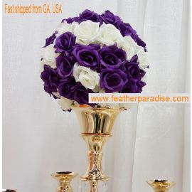 12 inch Rose Flower Pomander  Wedding decoratin Ball Silk Kissing Ball Rose Flowers Balls-Purple and Ivory