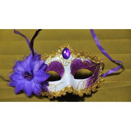 Purple Mask with Side Flower and Feathers Rhinestone