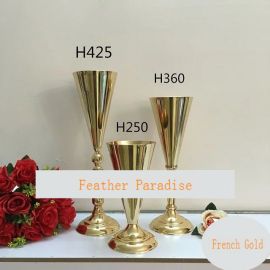 Polished Metal Trumpet Vases Wedding Centerpieces Vases French Gold  17 inches