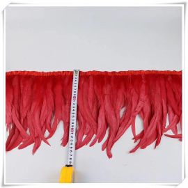 Coque Tail Feather Trim Fringe Coque Feather Tapes Rooster Sewn-on 10 Yards Bleached and Dyed Red