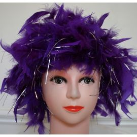 Regal Purple Chandelle Feather/Hallween Costume Wig with Silver Lurex
