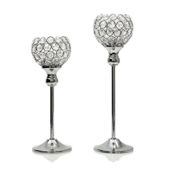 Set of 2 Crystal Candle Holder  Round Continental Candle Sticks Silver