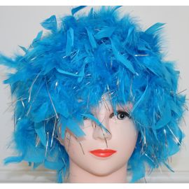 Turquoise Chandelle Feather Wig with Silver Lurex Tinsel
