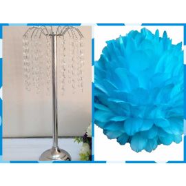Feather Ball Centerpieces with Crystal Flower Stand -Turquoise  New!!!