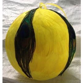 Yellow Peacock Feather Ball/Ornament  4 inch 1 Pieces On Sale!