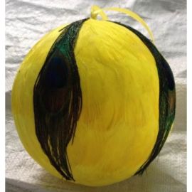Yellow Peacock Feather Ball/Ornament  6 inch 1 Pieces